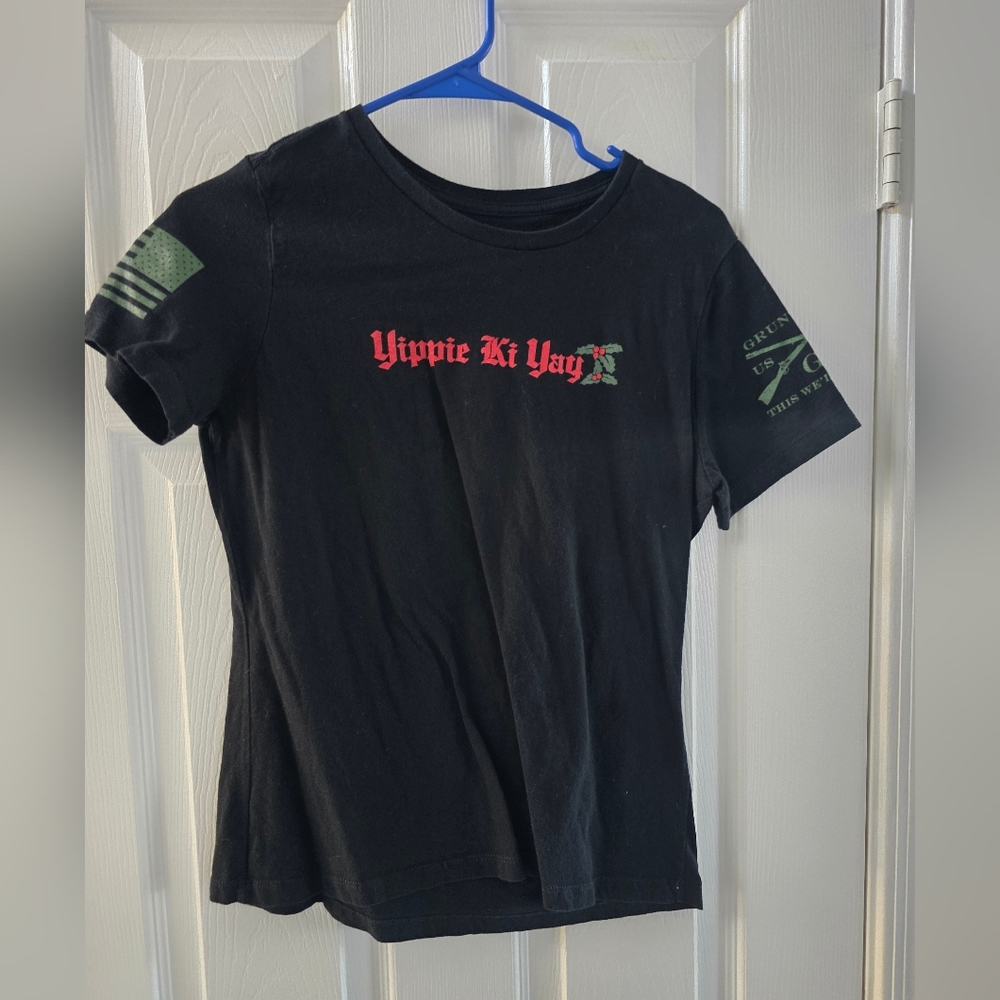 Womens GRUNT STYLE,Yippie Ki Yay Black Graphic Tee